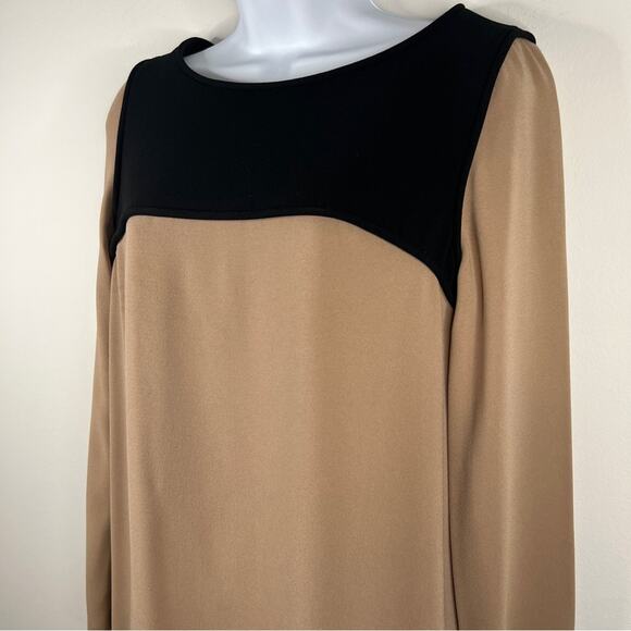 Tibi New York Tan Black Color Block Shift Dress Size 6 Long Sleeve Camel‎ - Picture 4 of 11
